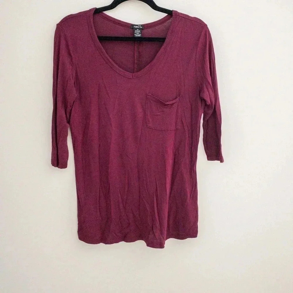 Rue 21 Wine V-neck‎ Shirt